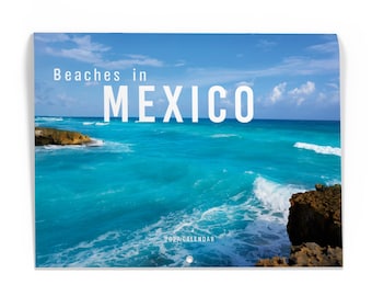 2027 Wall Calendar Bilingual | 13 Month | 11" x 8.5" | UV Coated Cover | Beaches in Mexico Edition w/ Holidays, Moon Phases, and Lunar Date