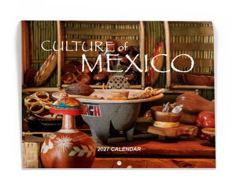 2027 Wall Calendar Bilingual | 13 Month | 11" x 8.5" | UV Coated Cover | Culture of Mexico Edition w/ Holidays, Moon Phases, and Lunar Date