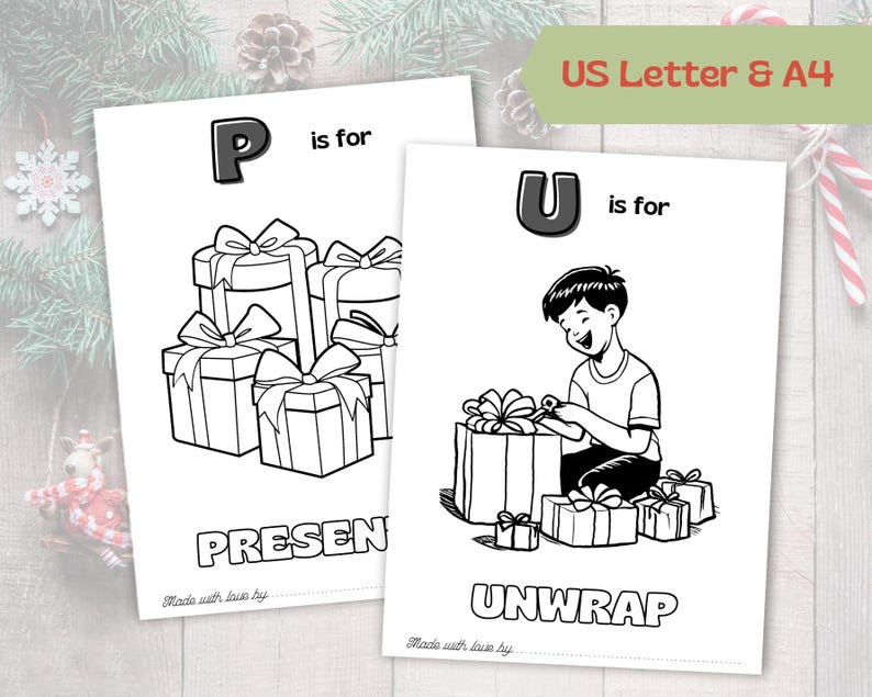 Christmas Coloring Pages, ABC Coloring Book, Kids Coloring Pages, ABC