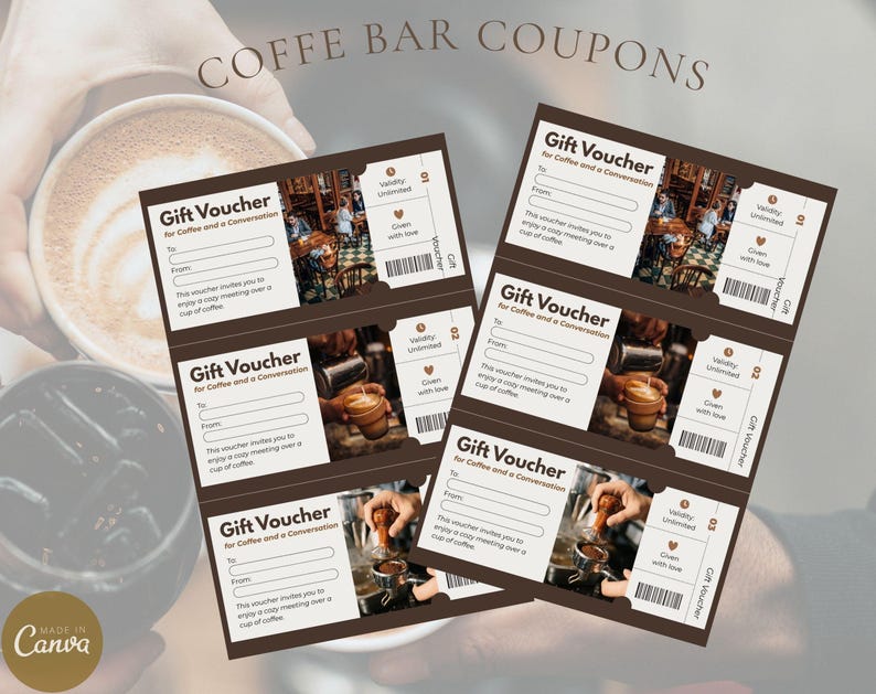Coffeebar Coupons, drink Coffee with friends, coffee bar decor, barista voucher, coffee bar accessories, coffee bar gift, bar sign, digital image 1