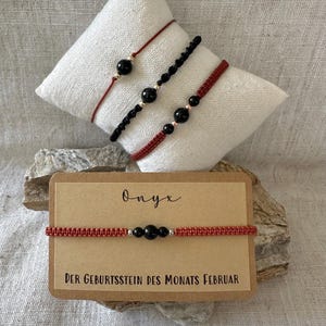 Geburtsstein-Armband "Februar", personalisiert, Geschenk, Freundschaft, Freundin, Glück, gold/silber, Naturstein, Amethyst & Onyx, handmade