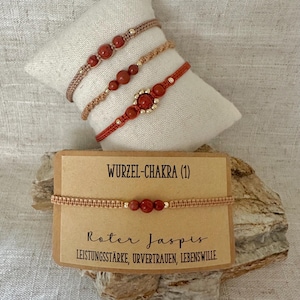 Personalisiertes Chakra-Armband "Wurzel-Chakra (Chakra 1)" | Stärke, Vertrauen, Lebenswille | Naturstein Roter Jaspis & Granat | Makramee