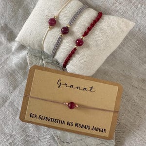 Geburtsstein-Armband "Januar", personalisiert, Geschenk, Freundschaft, Freundin, Glück, gold/silber, Naturstein, Rosenquarz, Granat,handmade