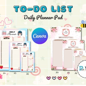To Do List Canva Editable, Memo Pad, Daily Notepad, Daily to-do pdf planner | A4, A5, A6 size print at home task checklist, organizer list