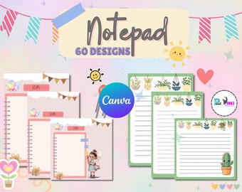 Lista de tareas imprimible, 60 diseños de blocs de notas (plantilla de Canva)