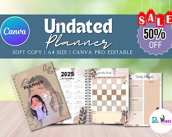 Undated Planner | Canva Editable, Printable A4 (Digital Download