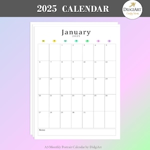 2025 Calendar | Large A3 Printable Monthly Calendar A3 Size, Wall Planner Instant Digital Download