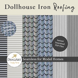 Dollhouse Metal Sheet Tile for Model Homes | Seamless Iron 1:12  Miniature Printables for Roof, Garage doors, Sheds | 3 x Digital Downloads