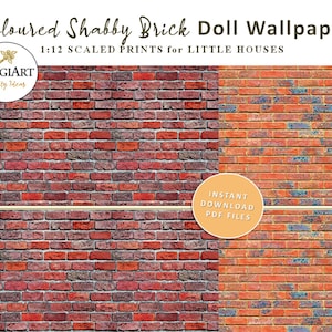 Dollhouse Brick Wallpapers for Model Homes, Vintage Colored Old Brick | 1:12 Miniature Printable Digital Papers | Instant Download
