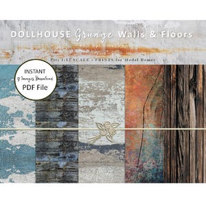 Dollhouse Grunge Miniature Wallpaper for   Model Homes, 1:12 300dpi Walls n Floor Printables | Instant Digital Download