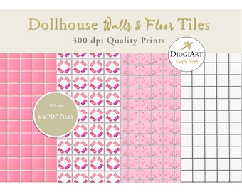 Miniature Dollhouse Pink Coral Tiles for Bathroom, Kitchen | Printable Floor and Wall Tile for Model Homes | Instant Digital Download
