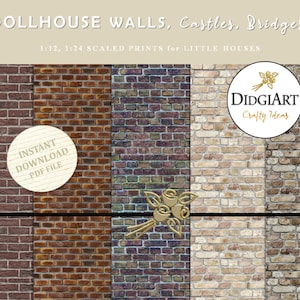 Dollhouse Wallpapers Dark Brick for Model Homes, Bridges, Castles, Stations | 1:12 Miniature Printable Digital Papers | Instant Download