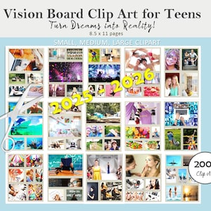 Kit de tableau Vision 2025 pour adolescente | Plus de 200 fournitures clipart imprimables pour tableaux Vision ou faire un cadeau VB | Téléchargement numérique instantané