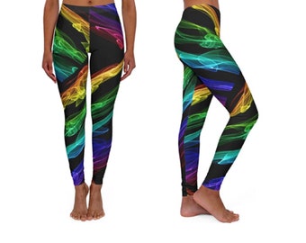 Neon Black FASHION Spandex Leggings | Bright Colourful Fluoro Activewear XS - 2XL | Sportswear Pants or Glam Yoga Tights AOP