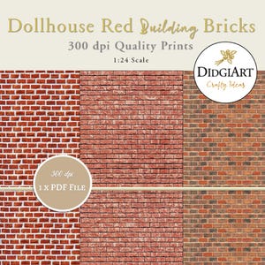 Dollhouse Red Building Brick Wallpapers for Model Homes Walls & Flooring 1:24 Miniature Printable Premium Digital Papers | Instant Download