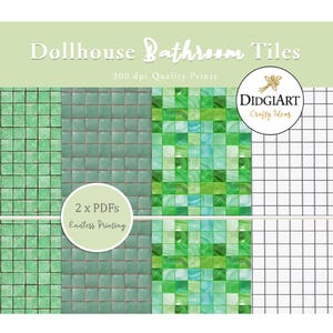 Dollhouse Bathroom Miniature Green Tiles for Model Homes |  60s  Retro Printable Bathroom Tiles  | Instant Digital Download