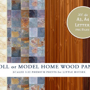 Puede incluir: Tres texturas de papel digital para proyectos de casas de muñecas o modelos de casas. Las texturas incluyen un azulejo beige claro, un azulejo de pizarra multicolor y un panel de madera marrón. Los papeles digitales son de 300 ppp y están disponibles en tamaños A3, A4 y Letter. Los archivos están en formato PNG.