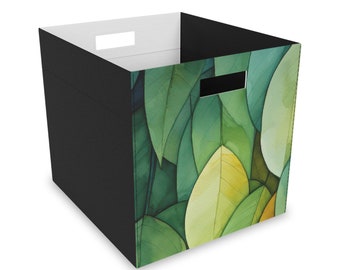 Felt Covered Storage Box | Deluxe Elegant Leaves Container Draws for Lounge, Bedroom, Bathroom, Laundry | Size M 14.5 x 13 Inches