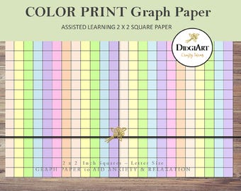 ADHD Coloured  Graph Paper, Disability, Dyslexia | 2x2 Inch Printable  Coloured Grid for Math, Writing, OT | Instant Digital Download