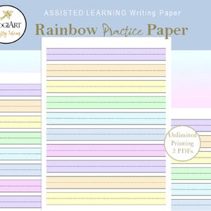 3 Zeilen ADHS Regenbogen Briefpapier Kinder | 3/4-Zoll-farbig für Schönschrift, Kalligraphie, Studenten, Lehrer | Sofortiger digitaler Druck