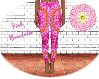 Pink Mandala | Fashion Spandex Leggings | Floral Activewear XS - 2XL |  Glam Yoga, Pilates, Fitness Leggings for Women AOP