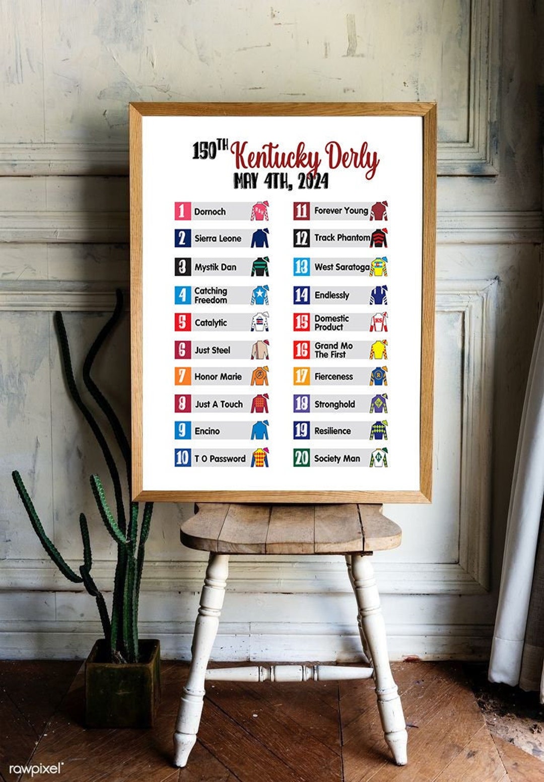 Kentucky Derby 2024 Post Position Poster, Kentucky Derby Party Games