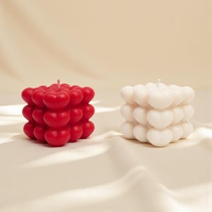 Vela de corazón con forma de cubo de burbujas, hecha a mano con cera de soja, regalo romántico para San Valentín, decoración minimalista.