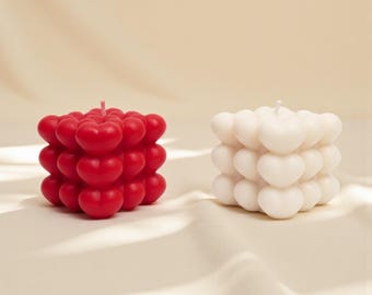 Heart Bubble Cube Candle, Handmade Soy Wax, Romantic Gift, Valentine’s Day, Minimalist Decor