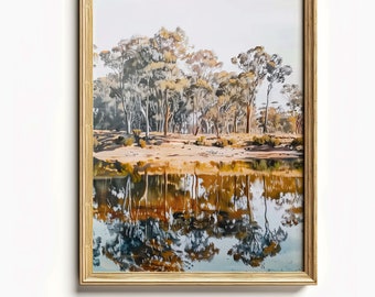Australian Riverbanks Oil Print Outback Bush Print Gum Trees Art Modern Wall Art Outback Digital Download Printable Art Murray River Print