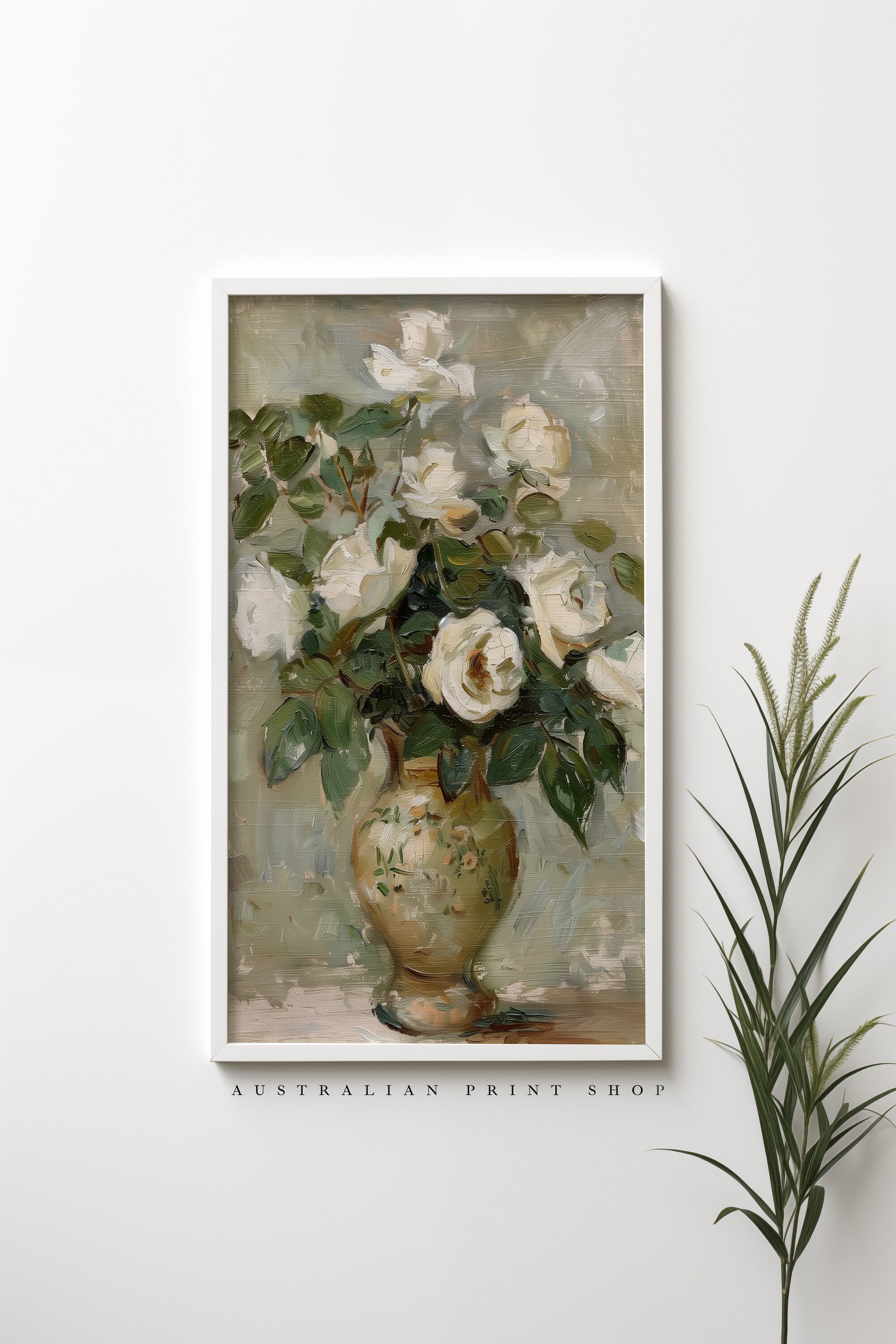 French Country White Rose Still Life Painting | Printable Country ...