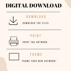 May include: Digital download instructions with icons for downloading, printing, and framing artwork.
