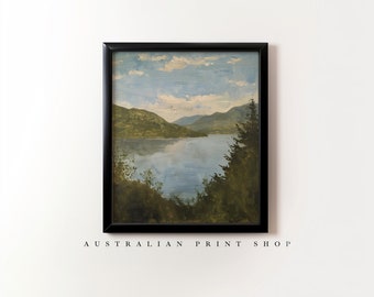 Rustic Lakeside Charm: Vintage Lake Painting | Antique Art Print | Landscape Oil Painting for Farmhouse Decor | Lake House Art | Printable