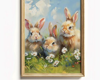 Vintage Spring Bunny Rabbits | Wildflower Print | Nursery Decor | Farmhouse Wall Art | Easter Bunny Art | Digital Download | Printable