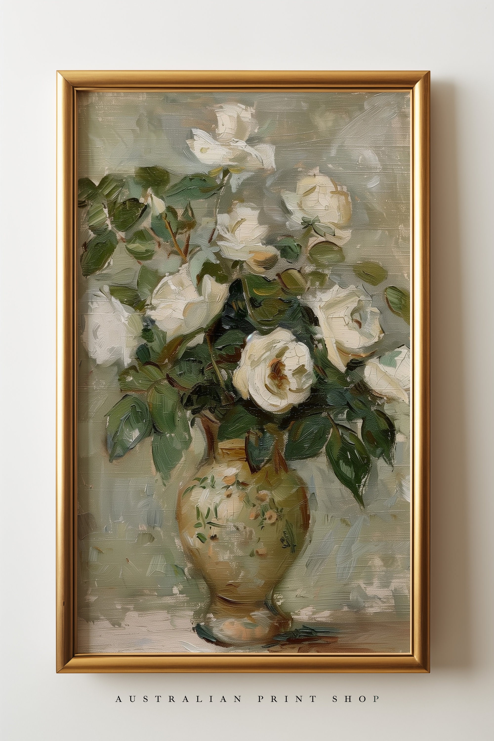French Country White Rose Still Life Painting | Printable Country ...