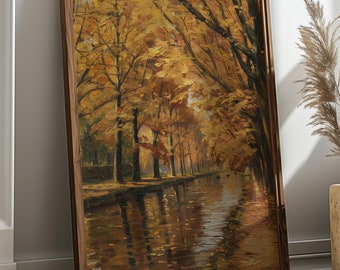 Rustic Autumn Canal Painting Printable Fall Decor Farmhouse Kitchen Instant Digital Download City Metro Australia