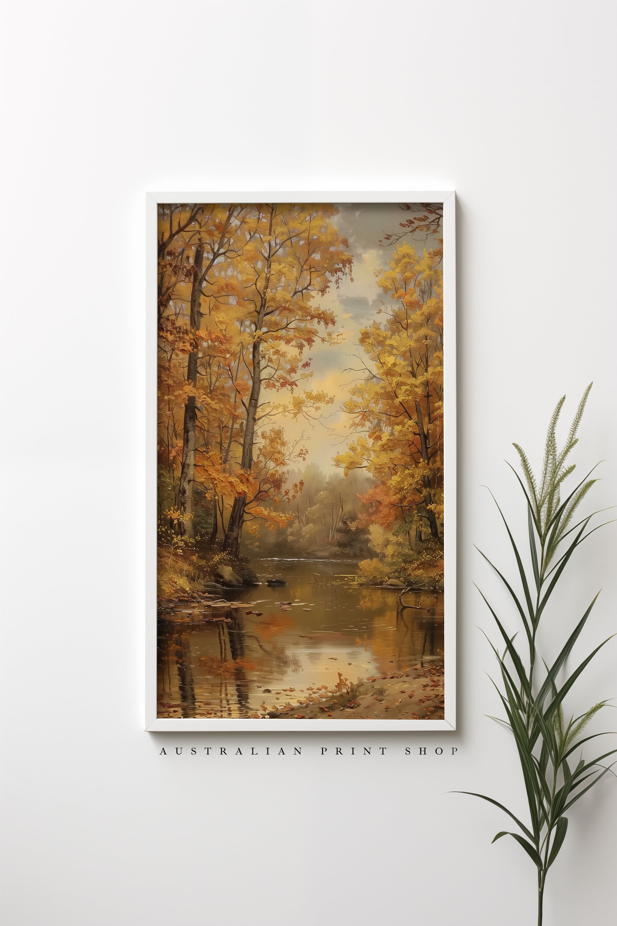 Fall Outback Rustic Autumn River Landscape Painting Printable Fall Decor Farmhouse ...