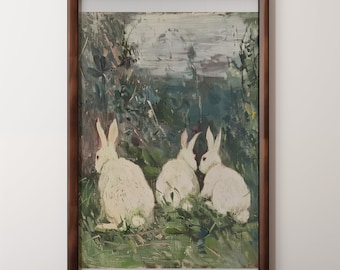 PRINTABLE Easter Bunny Artwork | Vintage Easter Wall Art | Antique Rabbit Animal Print | Vintage Oil Painting | Digital Download