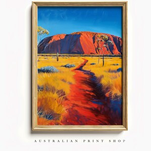 Vintage Uluru Painting | Digital Download | Australian Wall Art | Ayers Rock Landscape | Rustic Aussie Wall Decor | Printable