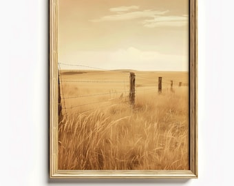 Australian Outback Farm Digital Download Open Field Fence Printable Painting Australian Farm Landscape Print Living Room Farmhouse Decor