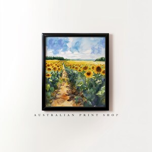 Sunflower Field Art | Digital Download of Sunflower Field | Vibrant Sunflower Oil Painting Print