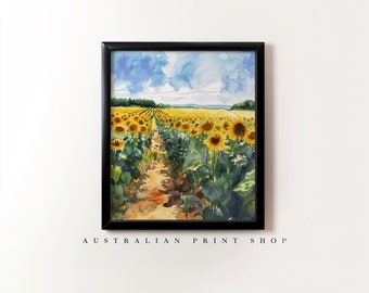 Sunflower Field Art | Digital Download of Sunflower Field | Vibrant Sunflower Oil Painting Print