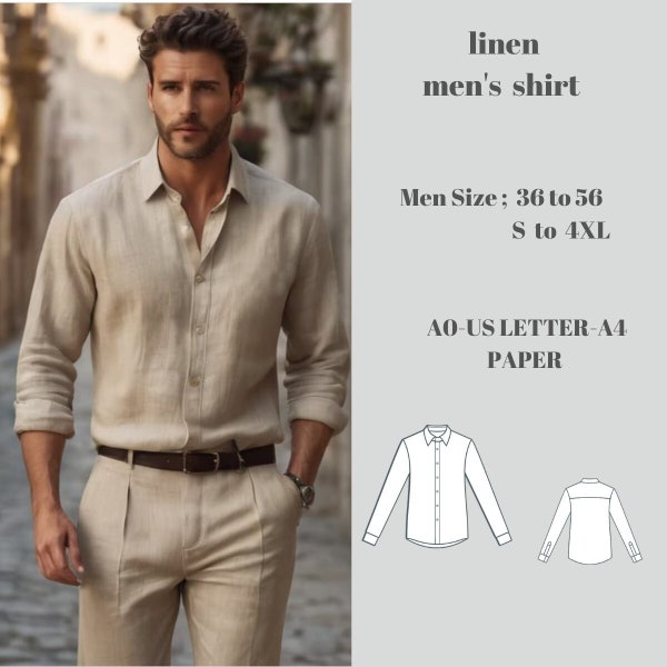 Une chemise pour homme en lin, un patron de couture de chemise d'été, un patron de chemise pour homme, un patron de couture pour homme, S-4XL