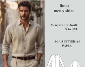 Una camisa de lino para hombre, patrón de costura de camisa de verano, patrón de camisa para hombre, patrón de costura para hombre, S-4XL