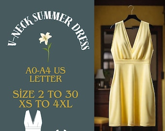 V-Ausschnitt A-Linie Sommerkleid Schnittmuster (XS-4XL) (PDF-Muster)