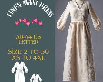 Puffärmel V-Ausschnitt Maxikleid Schnittmuster (PDF)