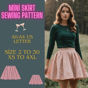 mini skirt sewing pattern  ladies size 2 to 30 xs to 4xl