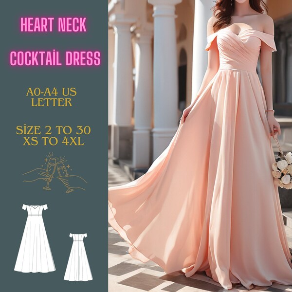 Modèle de robe de cocktail à encolure en coeur et épaules dénudées, modèle de couture de robe de mariée, modèle de robe de fée, robe de soirée, robe de cosplay. A4 A0 TP-4TG