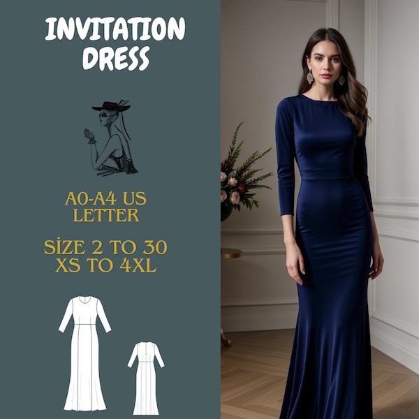 Trumpet Maxi Evening Dress Sewing Pattern, Trumpet Dress, Maxi Dress, Evening Gown, Ball Gown, XS-4XL