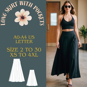 Modello di cucito per gonna con tasche lunghe: taglie da donna XS-4XL (modello PDF)