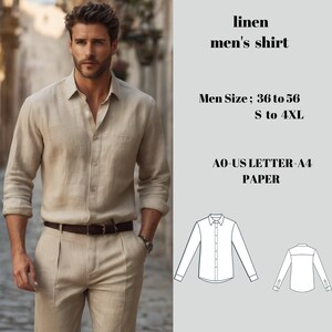 A Linen men's shirt, summer shirt sewing pattern, Men's Shirt pattern, Men Sewing Pattern, S-4XL